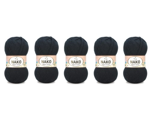 Nako Super Bebe 217 Czarny - Pakiet 5 x (50gr/180mt)