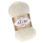 Alize Diva 62 Jasny Kremowy Efekt Jedwabiu (100gr/350mt)